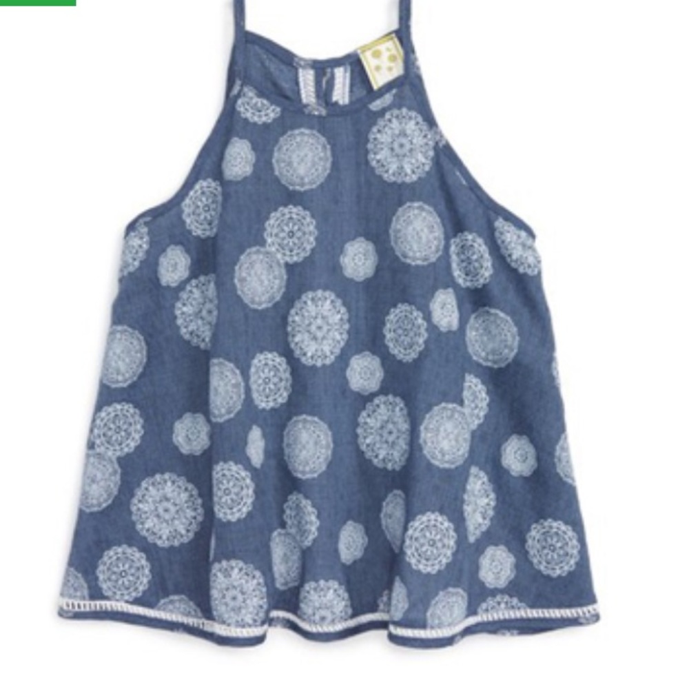Kiddo by Katie blue and white halter top with button up back